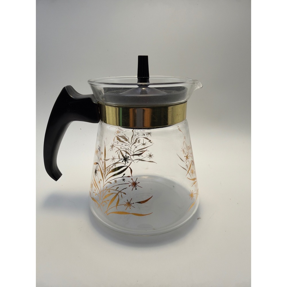 Vintage Pyrex Golden Grass Glass Carafe Coffee Server Lid Mid Century Modern